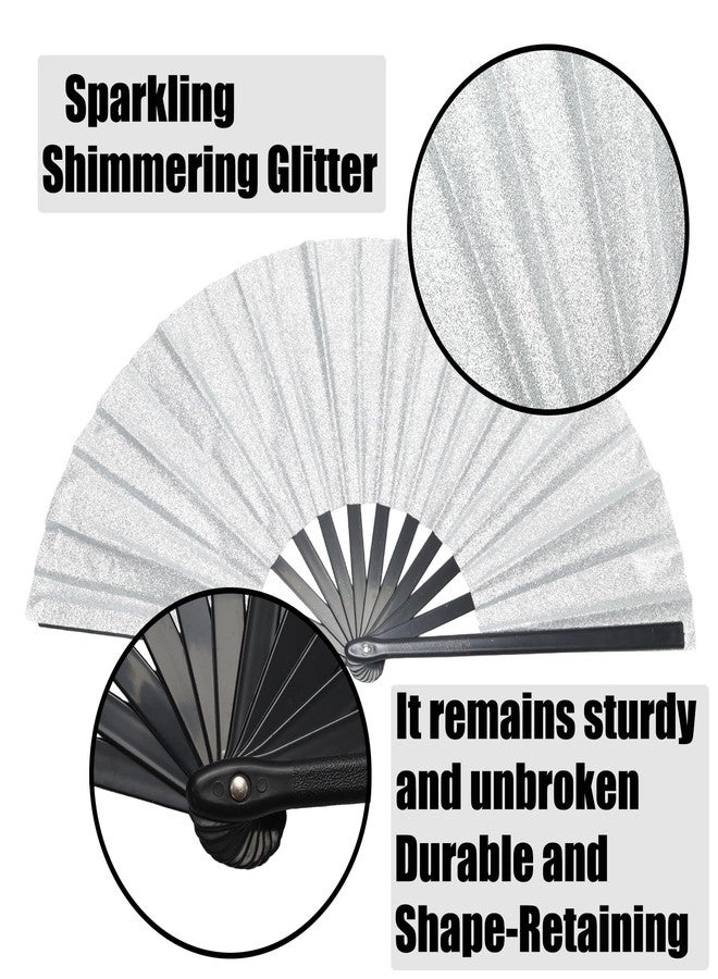 Wuyituart 13 Inch Large Foldable Rave Fan Silver Glitter Clacking Fans for Line Dancing Boots On The Ground Dance Decoration - Image 3